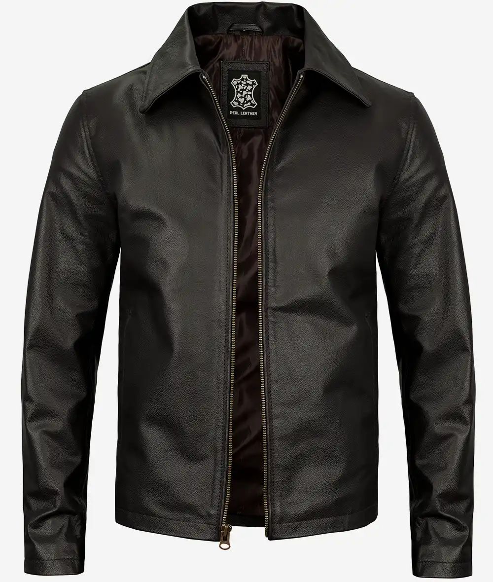 Men's Biker Moto Racer Real Cowhide Dark Brown Leather Jacket