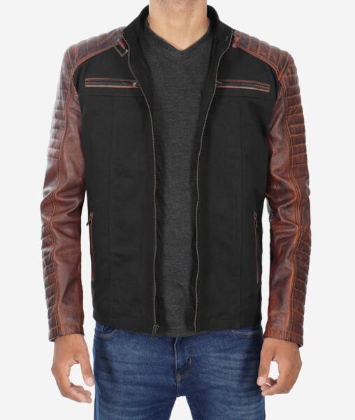 Café Racer Men's Black and Brown Leather Jacket
