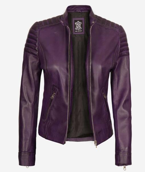 Carrie Womens Purple Leather Motorcycle Jacket