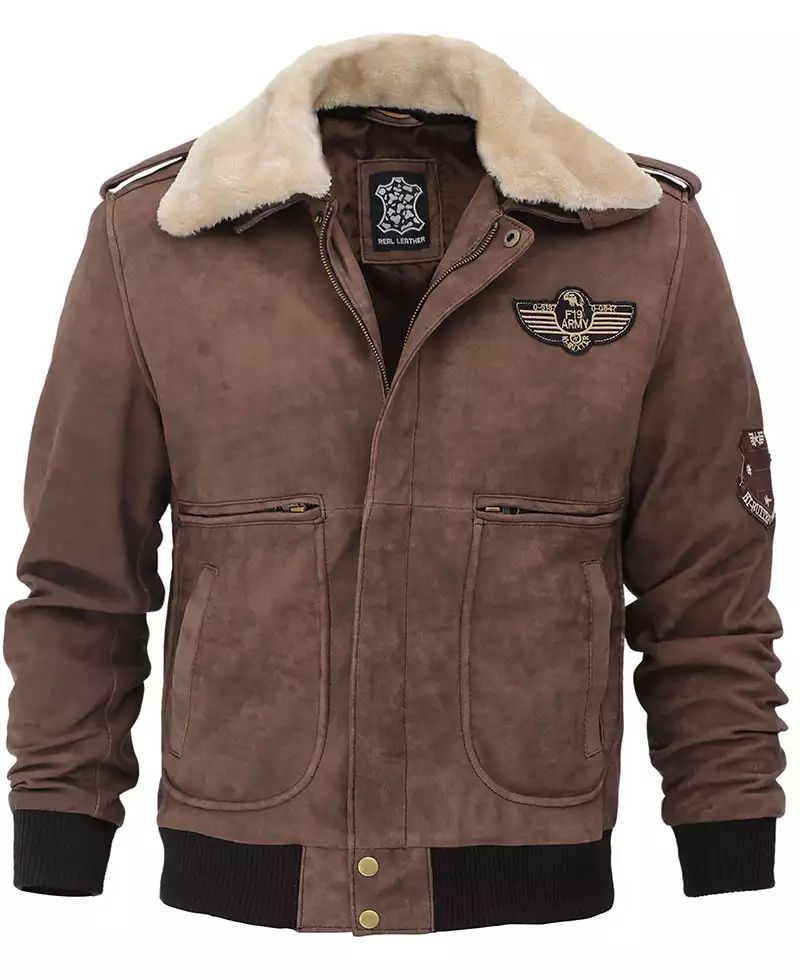 G1 Brown Leather Bomber Aviator Jacket with Shearling Collar For Men