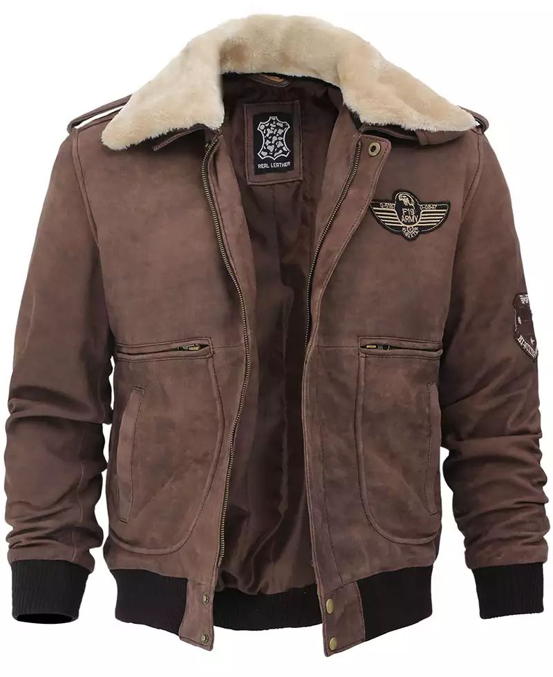G1 Brown Leather Bomber Aviator Jacket with Shearling Collar For Men