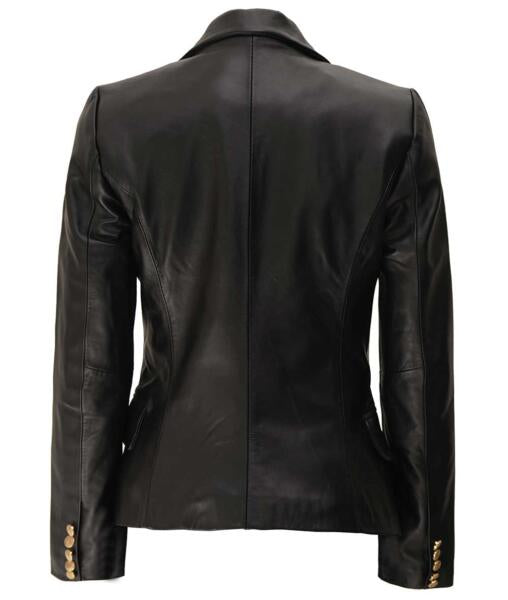 Kim Double Breasted Black Leather Blazer Women