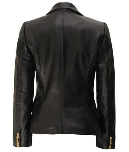 Kim Double Breasted Black Leather Blazer Women