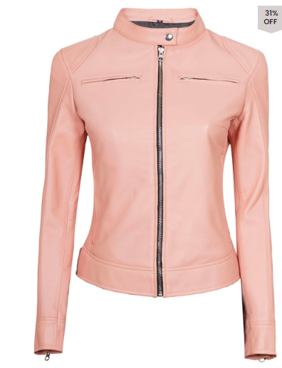 Light Pink Women's Motorcycle Cafe Racer Leather Jacket