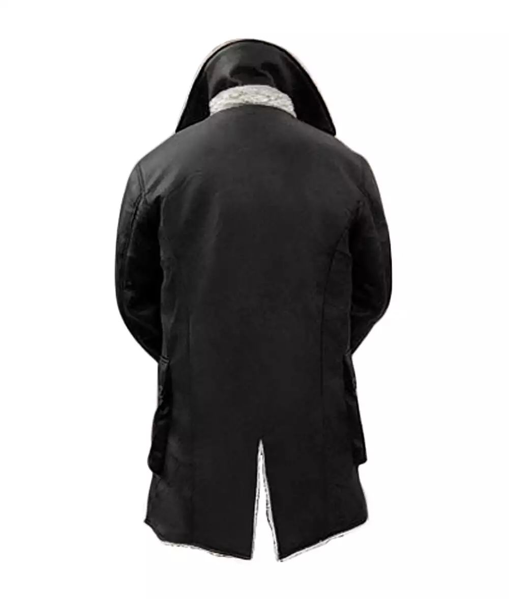 Men's Bane Coat Black Premium Leather Sherpa Winter Long Coat