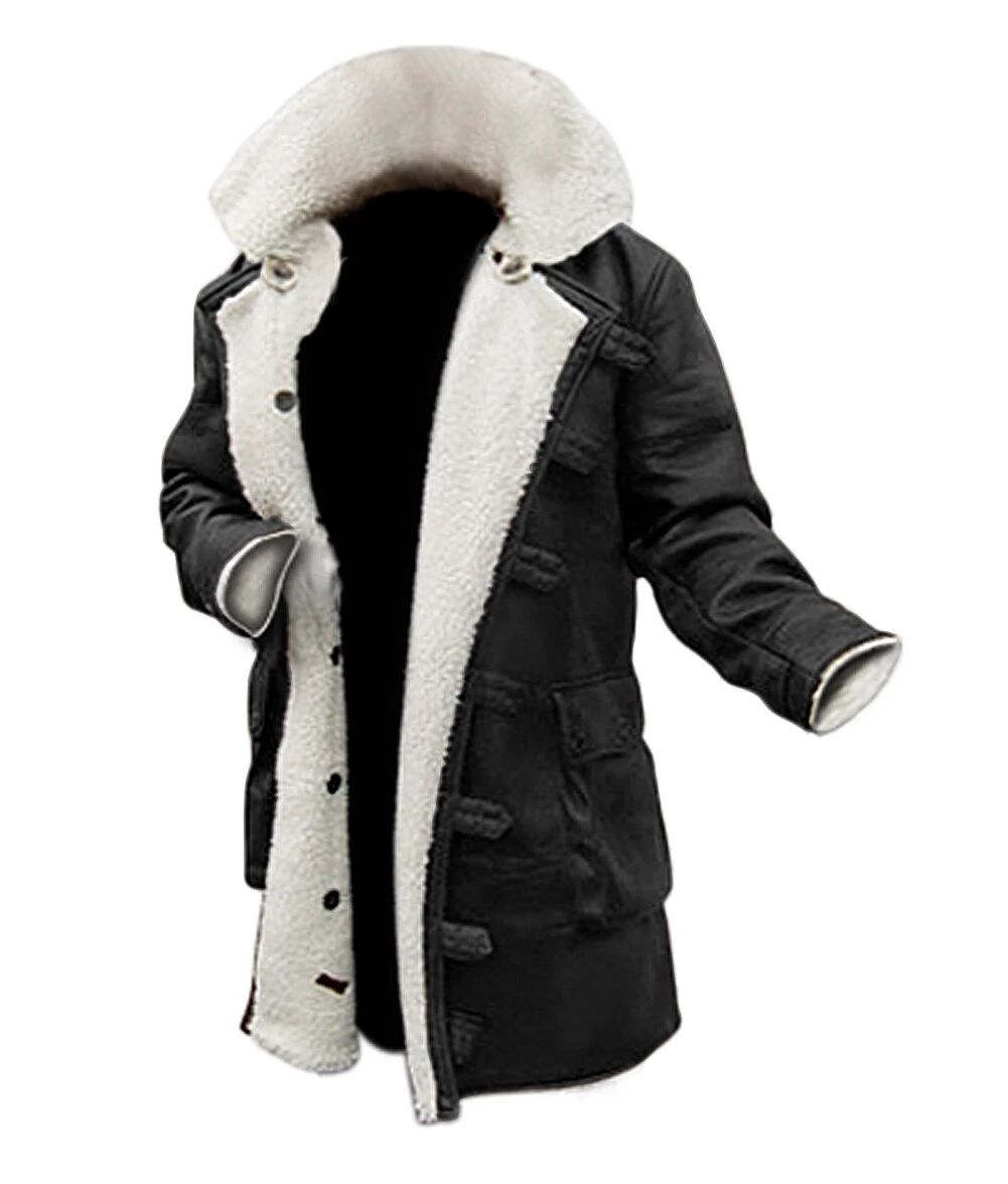 Men's Bane Coat Black Premium Leather Sherpa Winter Long Coat