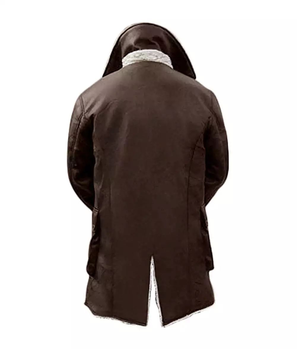 Men's Bane Coat Dark Brown Premium Leather Sherpa Winter Long Coat