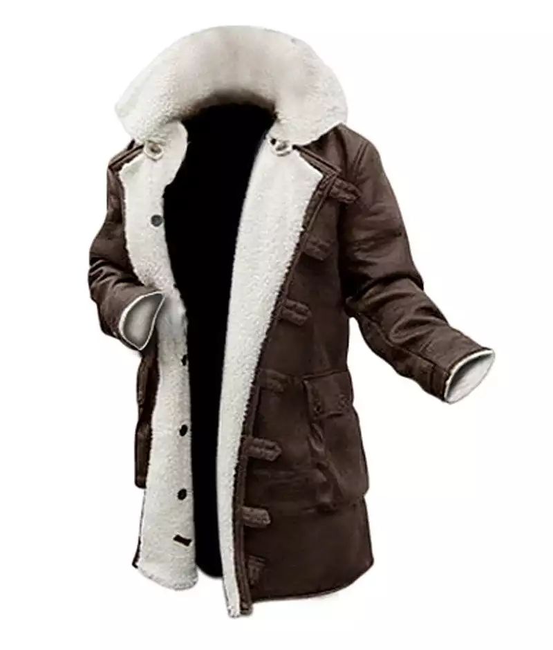 Men's Bane Coat Dark Brown Premium Leather Sherpa Winter Long Coat