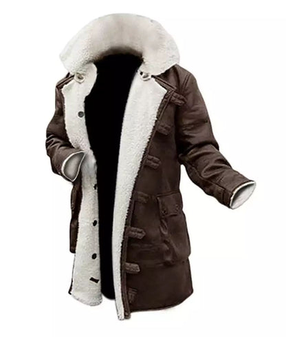 Men's Bane Coat Dark Brown Premium Leather Sherpa Winter Long Coat