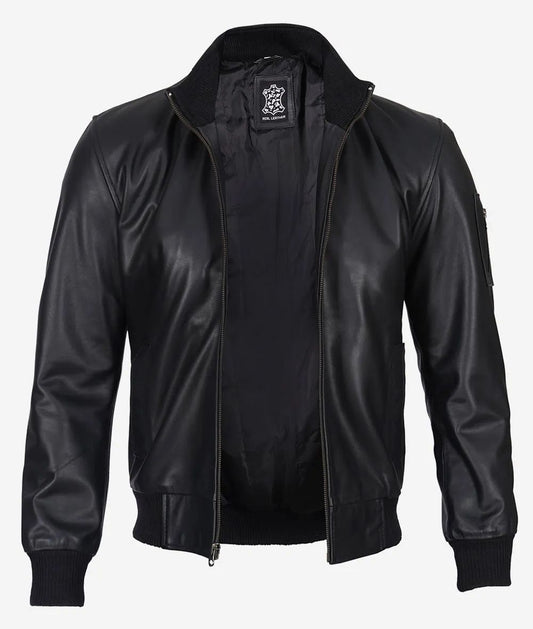 Men's Biker Moto Racer Bomber Real Cowhide Black Leather Jacket
