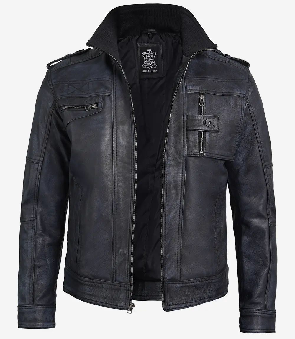 Men's Moto Biker Racer Real Lambskin Black Leather Jacket