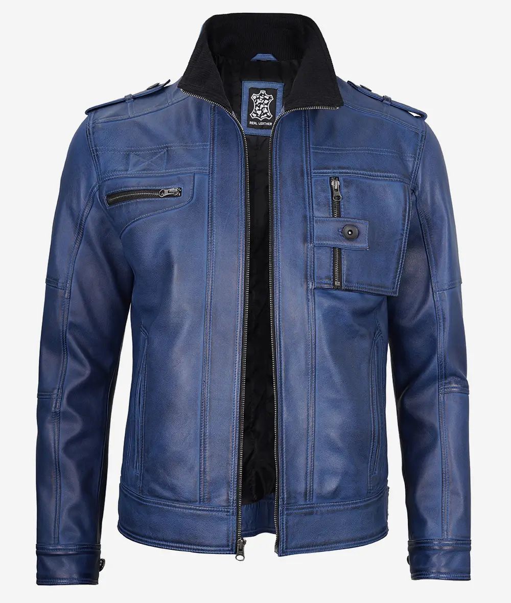 Mens Biker Real Lambskin Rub Trucker Leather Jacket