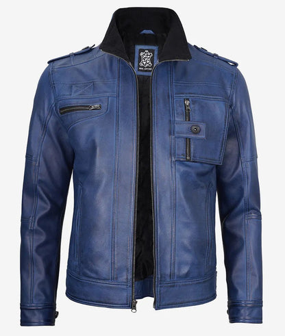 Mens Biker Real Lambskin Rub Trucker Leather Jacket