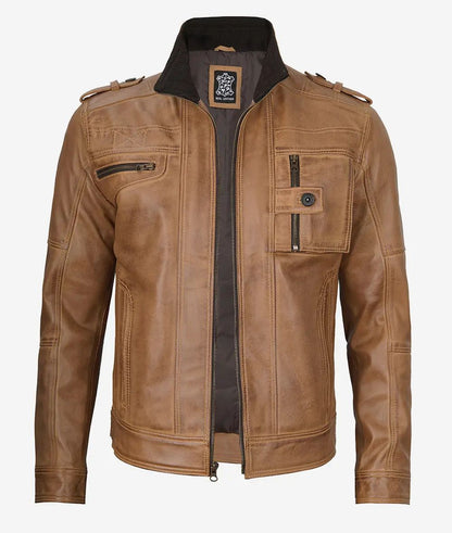 Mens Biker Real Lambskin Rub Trucker Leather Jacket