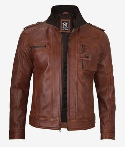 Mens Biker Real Lambskin Rub Trucker Leather Jacket