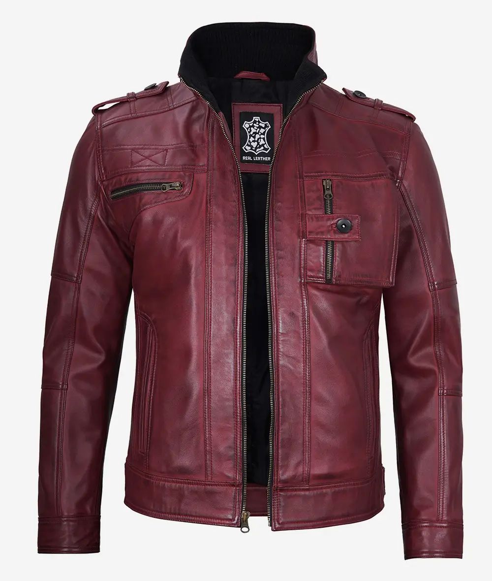 Mens Biker Real Lambskin Rub Trucker Leather Jacket