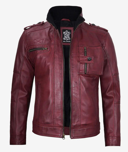 Mens Biker Real Lambskin Rub Trucker Leather Jacket