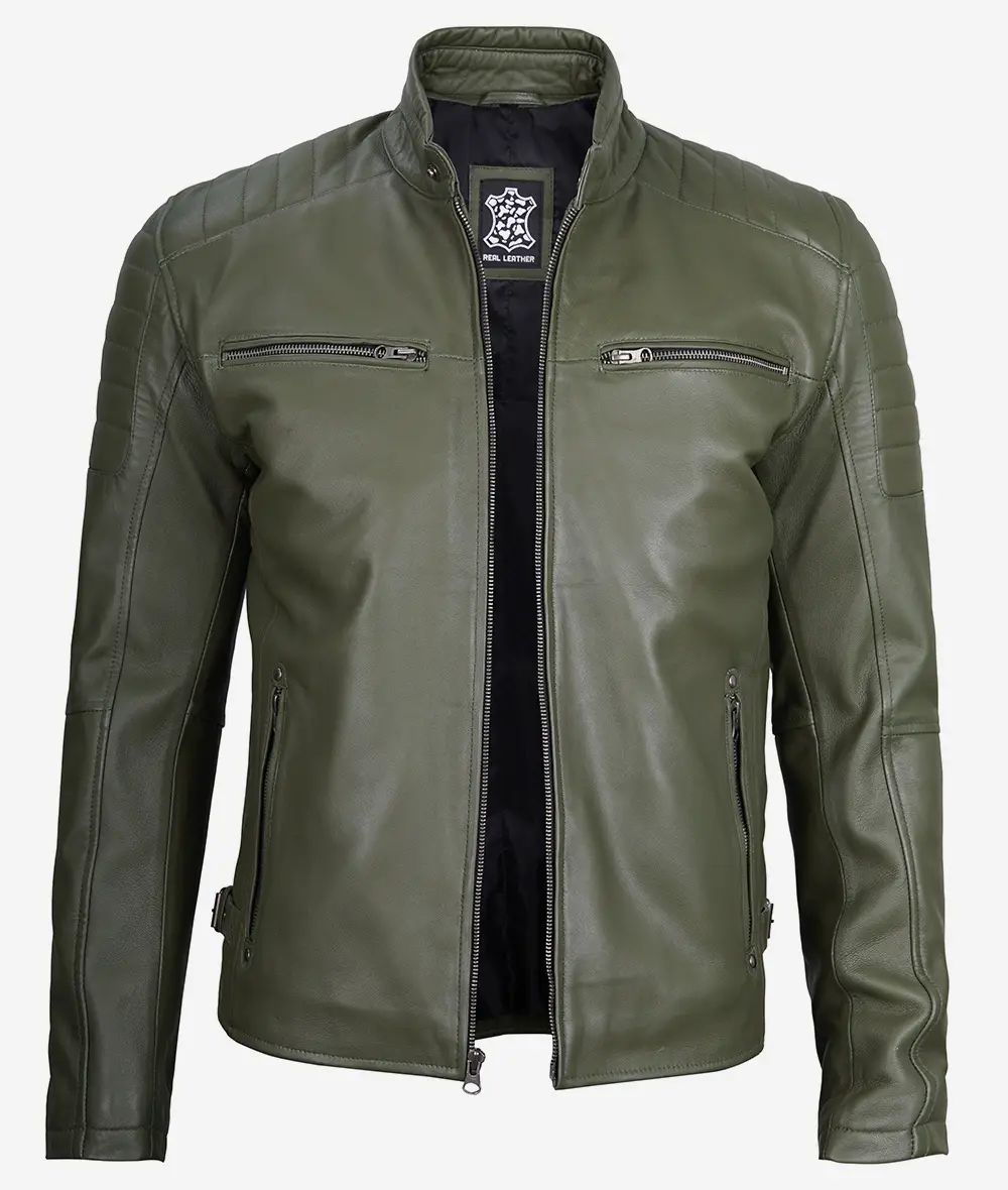 Mens Biker Real Lambskin Cafe Racer Leather Jacket