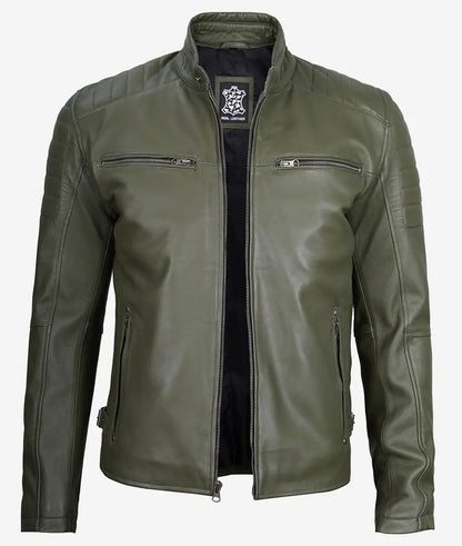 Mens Biker Real Lambskin Cafe Racer Leather Jacket