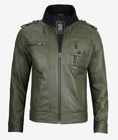 Mens Biker Real Lambskin Rub Trucker Leather Jacket