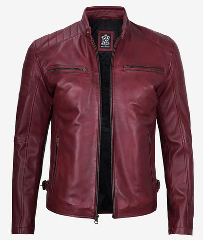 Mens Biker Real Lambskin Cafe Racer Leather Jacket