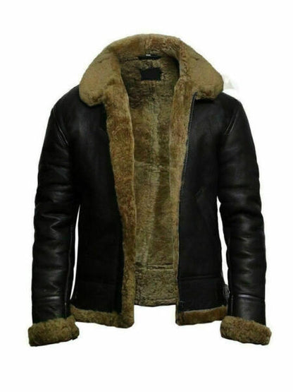 Original Mens Leather Bomber Jacket With Fur Collar