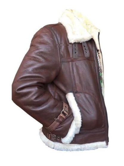 RAF Mens Leather Light Brown Bomber Jacket With Fur Collar