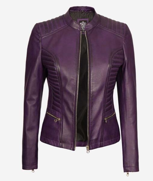 Rachel Womens Purple Moto Leather Jacket