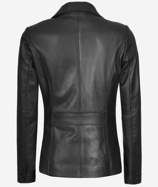 Shannon Women's Two Button Black Leather Blazer