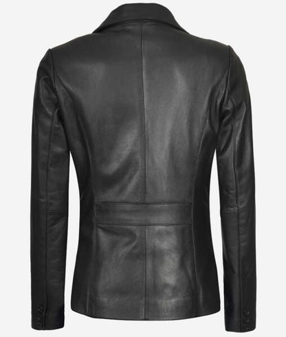 Shannon Women's Two Button Black Leather Blazer