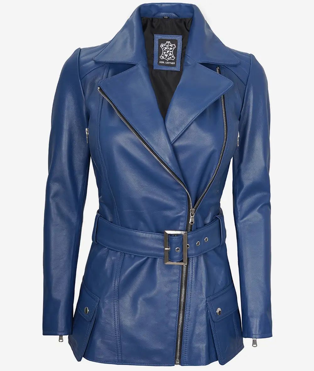Stylish Slim Fit Asymmetrical Biker Belted Leather Jacket For Women