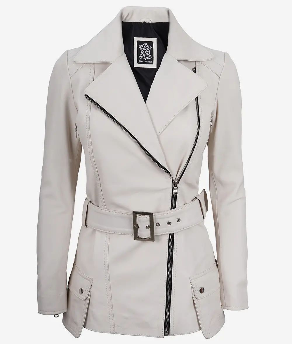 Stylish Slim Fit Asymmetrical Biker Belted Leather Jacket For Women