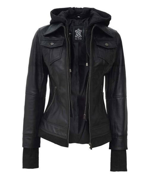 The Céleste: Black Bomber Jacket With Removable Hood