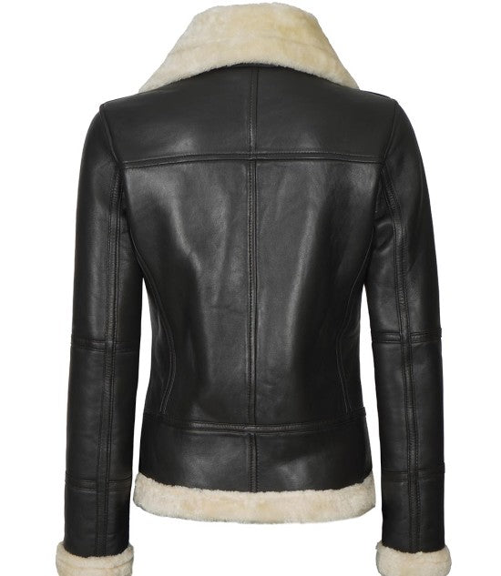 Women's Brown Shearling High Quality Leather Bomber Jacket